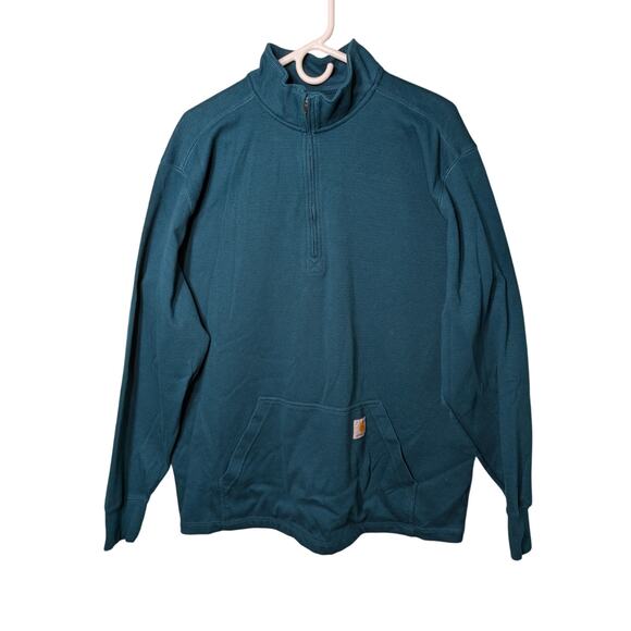 Carhartt 1/4 Zip Relaxed Fit Pullover Kangaroo Pocket Sweater Teal Blue Green XL - Picture 1 of 8